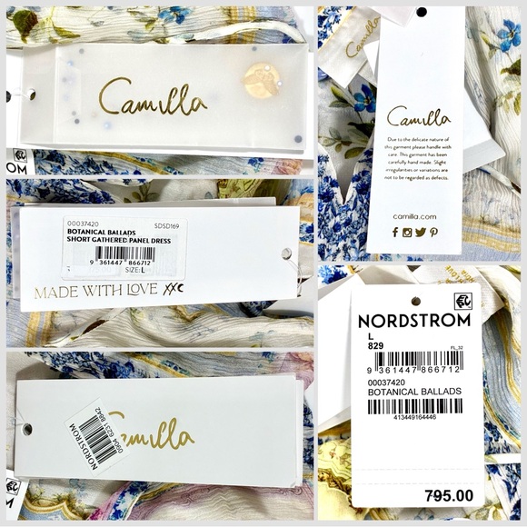 Camilla Gathered Panel Silk Mini Shirt Dress Botanical Ballads Large NWT - Picture 6 of 17